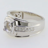 Men's sterling silver semi mount ring setting featuring a round 6x6mm gemstone placeholder and elegant side accents.